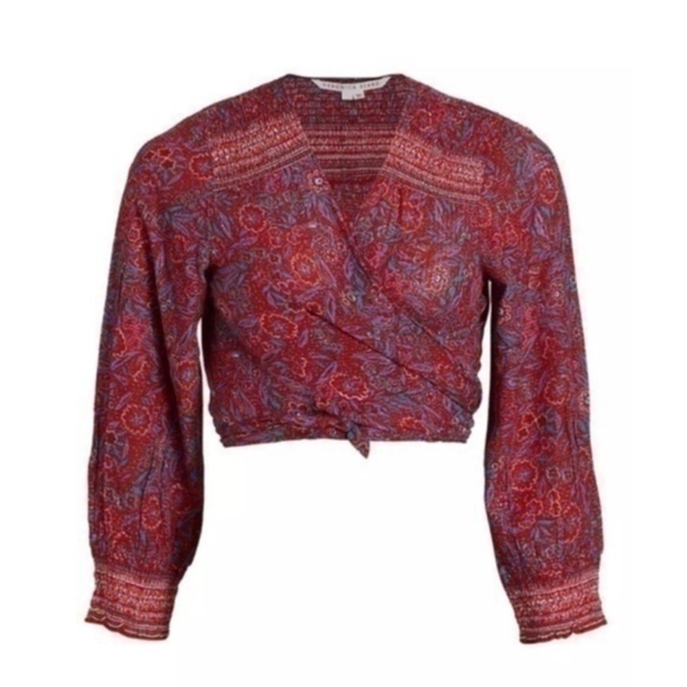 Fall Veronica Beard Floral Red Wrap Top